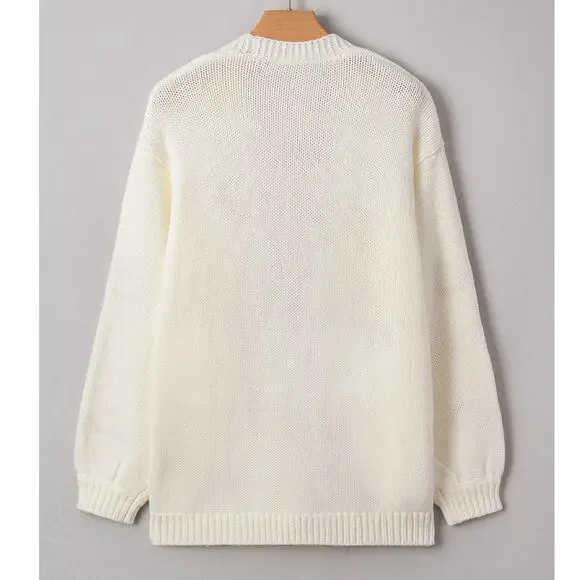 Beautiful White Pumpkin Print Open Front Drop Shoulder Midi Cardigan - Picture 5 of 7